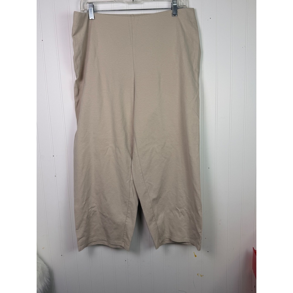 Eileen Fisher Petite Beige Organic Cotton Blend Cropped Wide Leg Pants PL 492